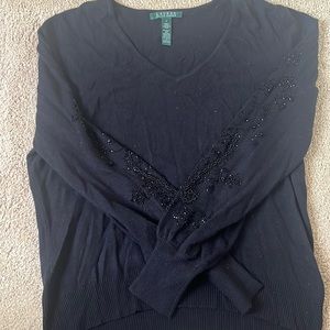 Lauren, by Ralph Lauren silk and cashmere sweater, size large, beaded sleeves